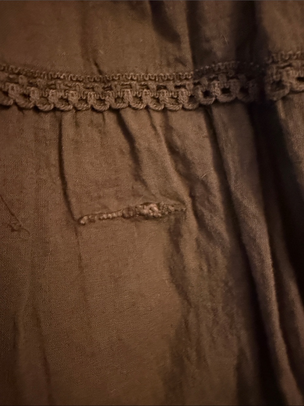 Bohemian Brown Tiered A-Line Skirt with Crochet Trim - Picture 4 of 7